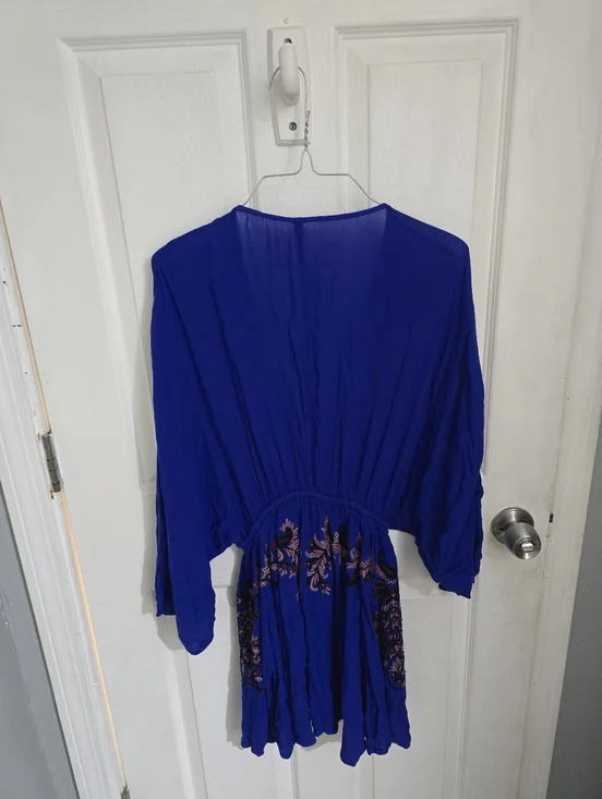 Free People Womens Pretty Pineapple Embroidered Dress Royal Blue Size Small - Picture 11 of 11